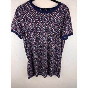 Lauren Ralph Lauren Geometric Print Short Sleeve Zipper Back Blouse Sz LCareer